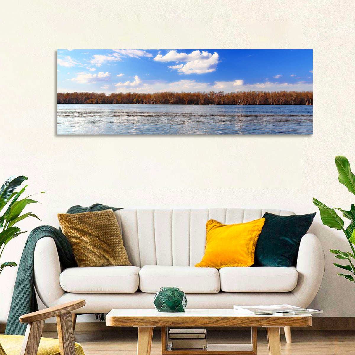 Andalusia Slough Autumn River Wall Art in a room, panoramic