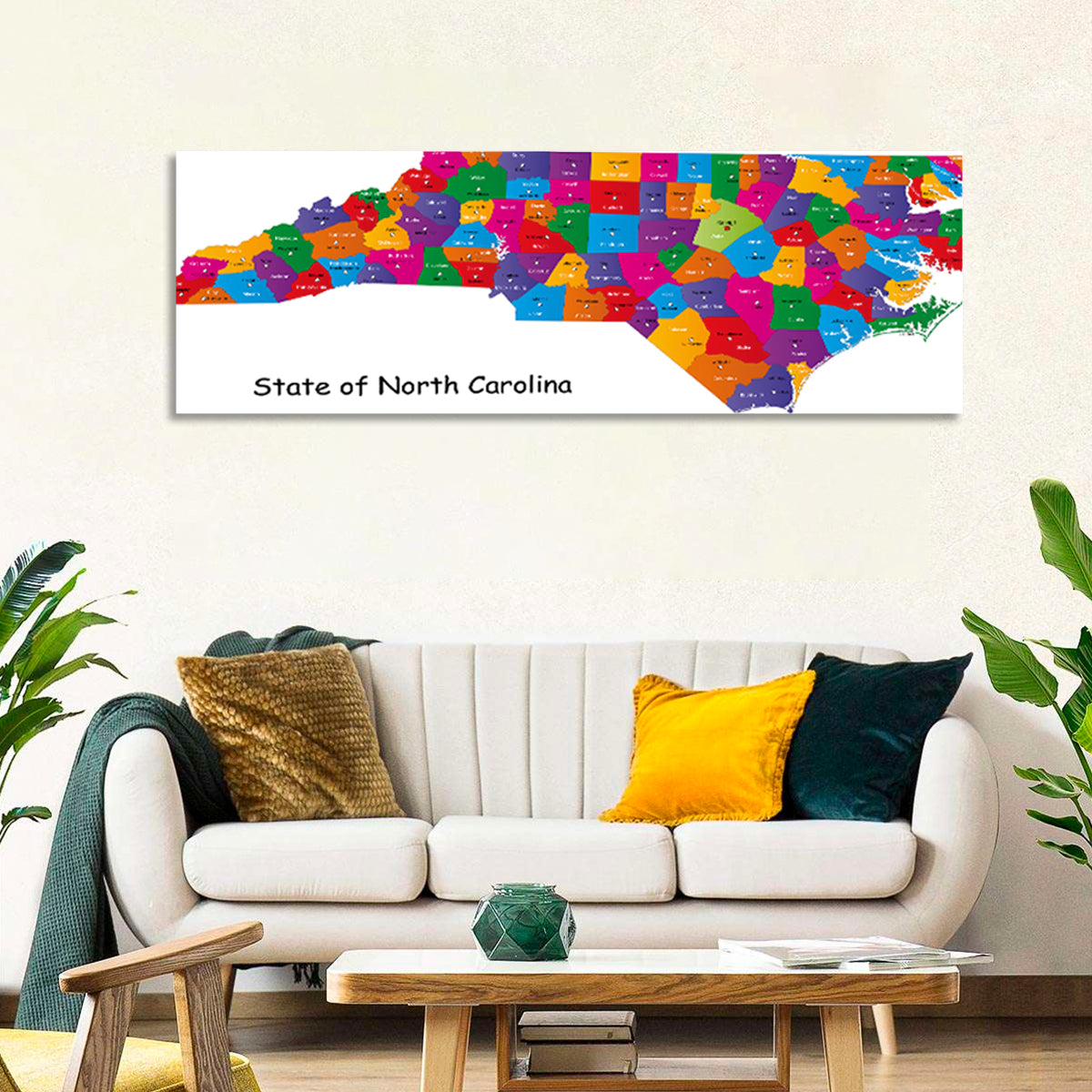 Colorful North Carolina Map Wall Art