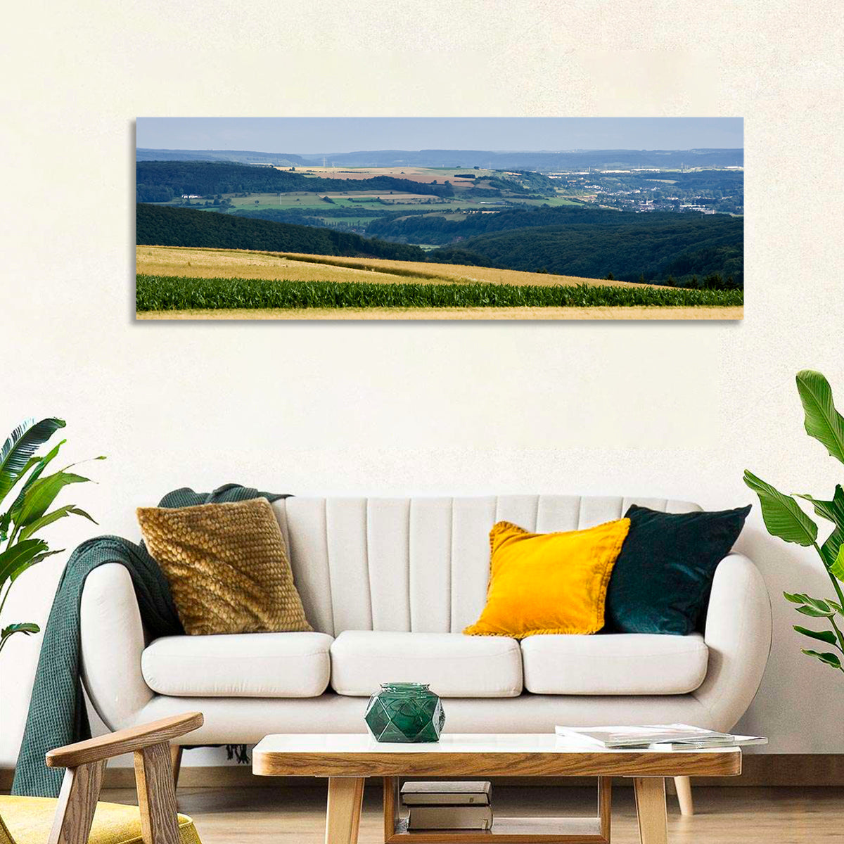 Village Grainfields Wall Art in a room, panoramic