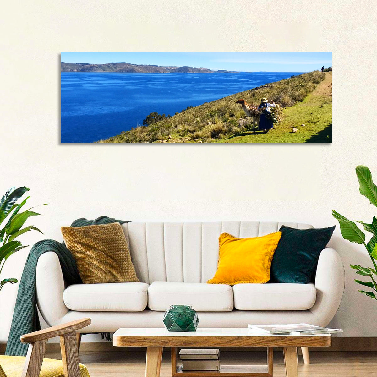 Moon Island Hillside, Lake Titicaca Wall Art in a room, panoramic