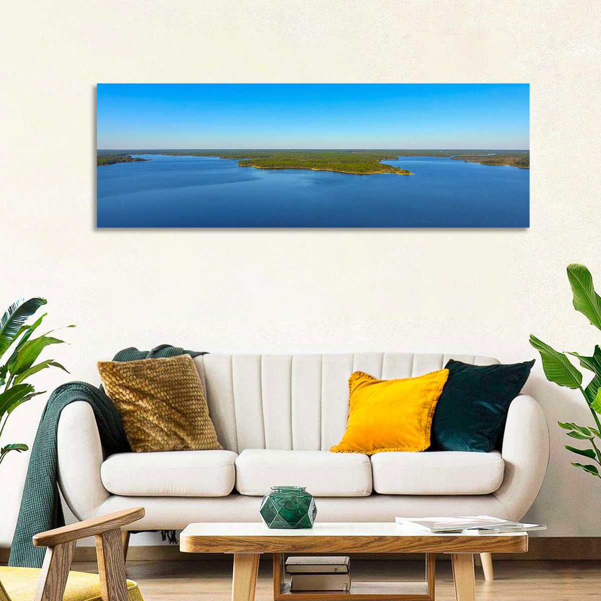 Big Creek Lake Peninsula Wall Art in a room, panoramic