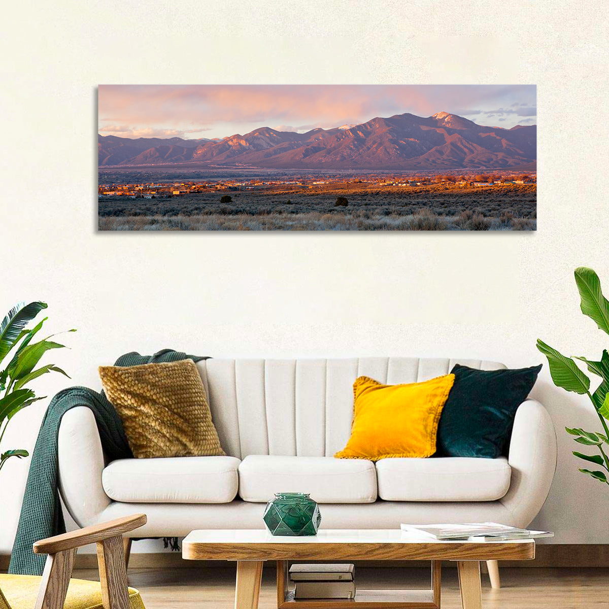 Taos Valley Sunset Wall Art in a room, panoramic