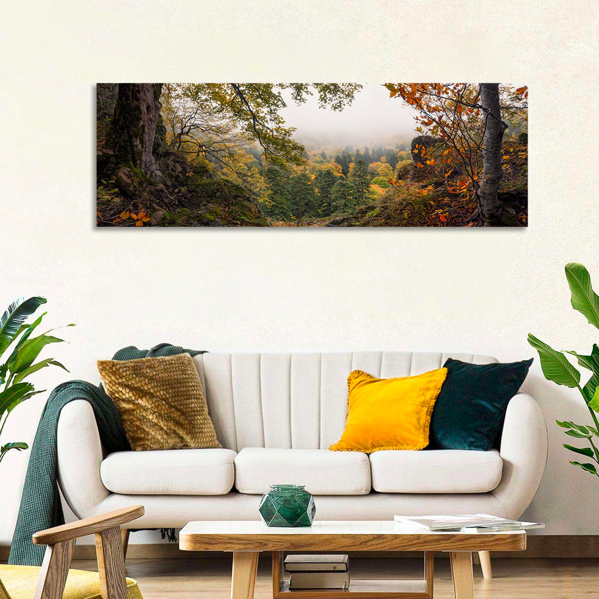 Enchanted Forest Valley Wall Art in a room, panoramic