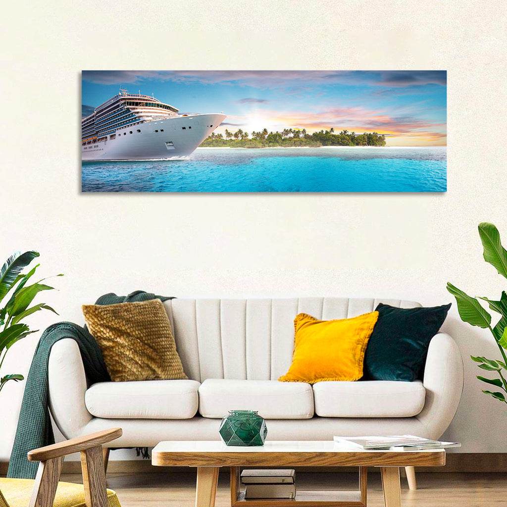 Cruise Ship at Tropical Sunset Wall Art