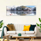 Red Cottages on Winter Lake Wall Art