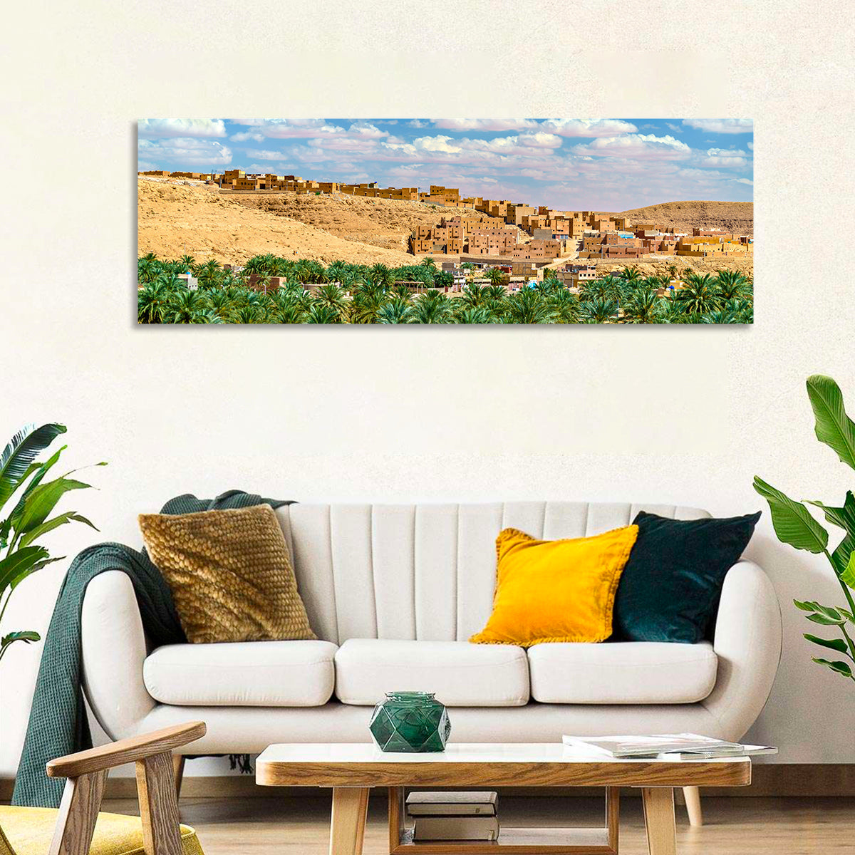 Ksar Bounoura Oasis Town Vista Wall Art in a room, panoramic