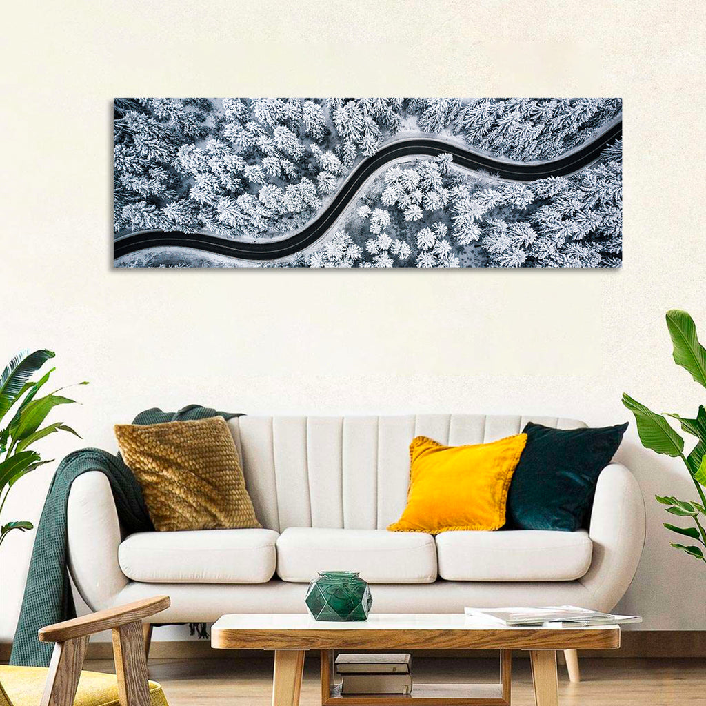 S-curve Winter Forest Road Wall Art