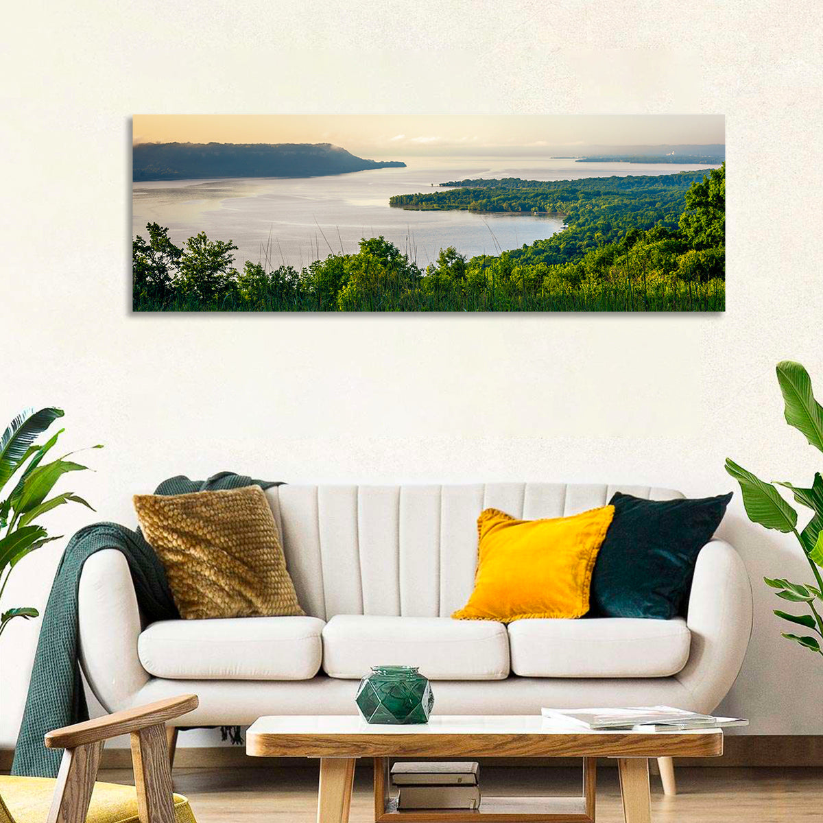 Mississippi River and Lake Pepin Wall Art in a room, panoramic