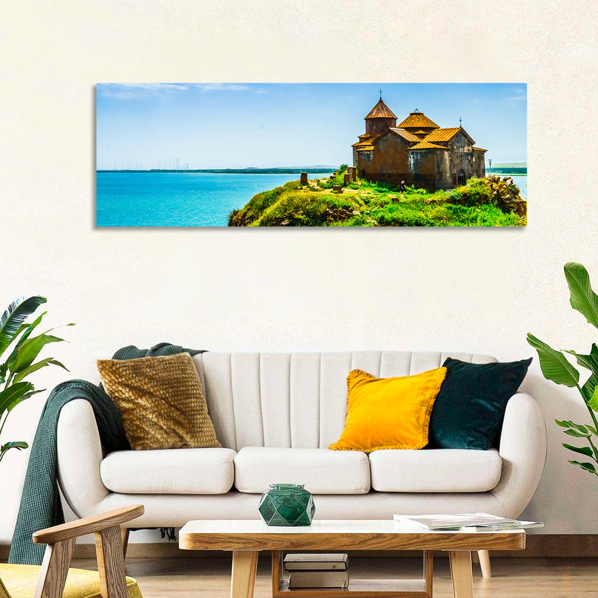 Sevanavank on Lake Sevan Wall Art in a room, panoramic
