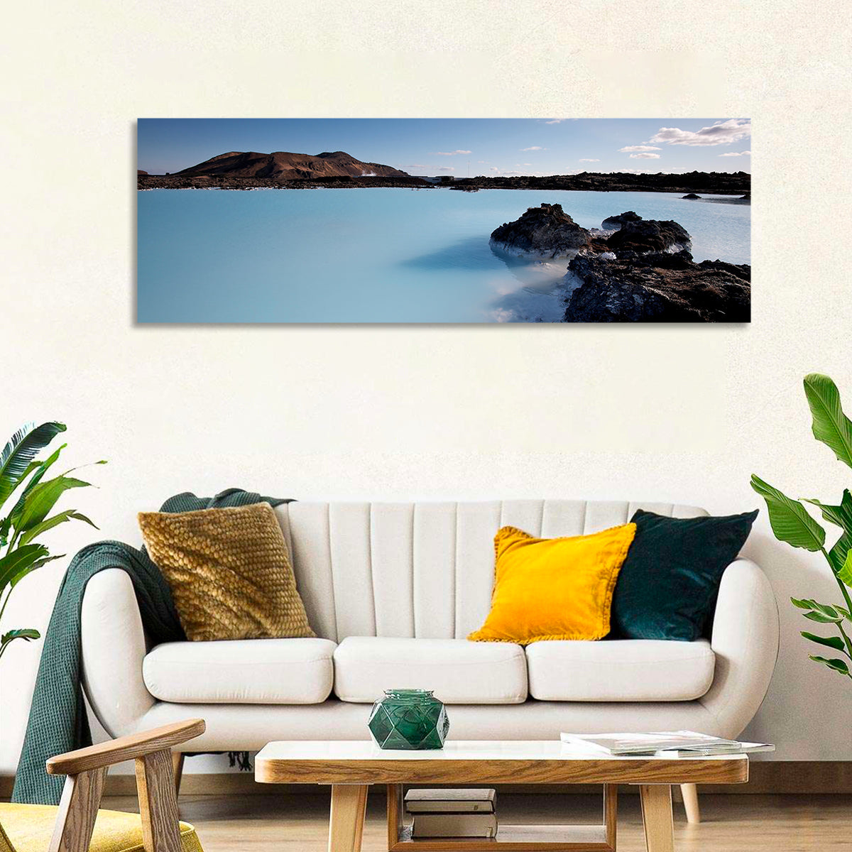 Blue Lagoon in Grindavík, Iceland Wall Art in a room, panoramic