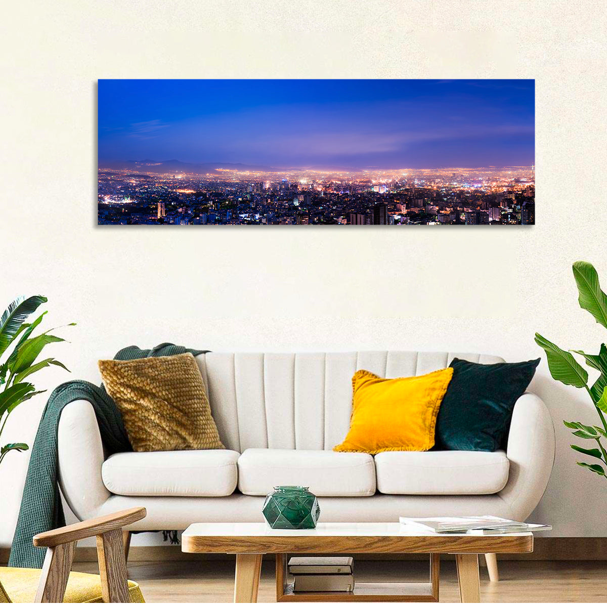 Tehran Nightscape Wall Art in a room, panoramic
