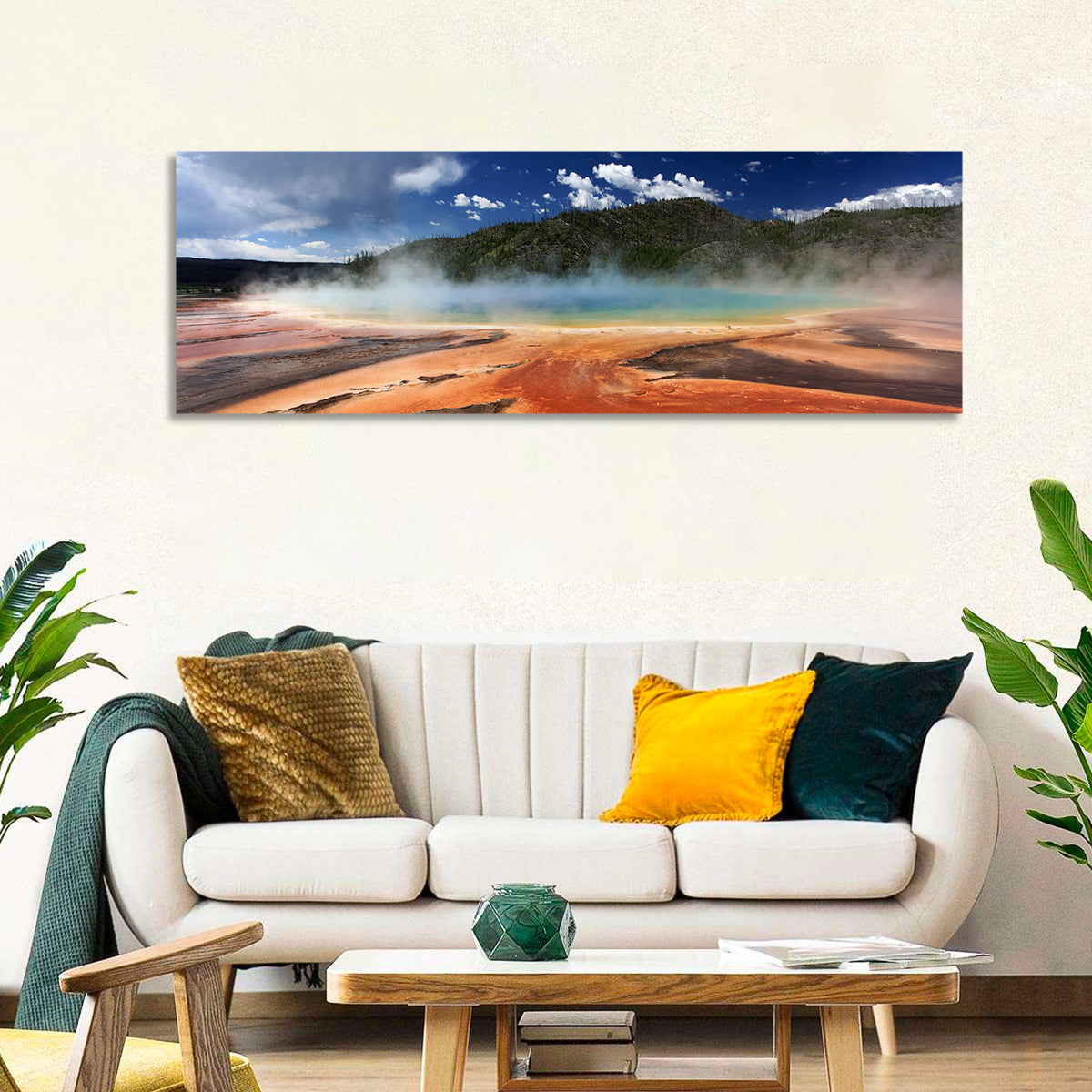 Grand Prismatic Spring, Yellowstone Wall Art in a room, panoramic