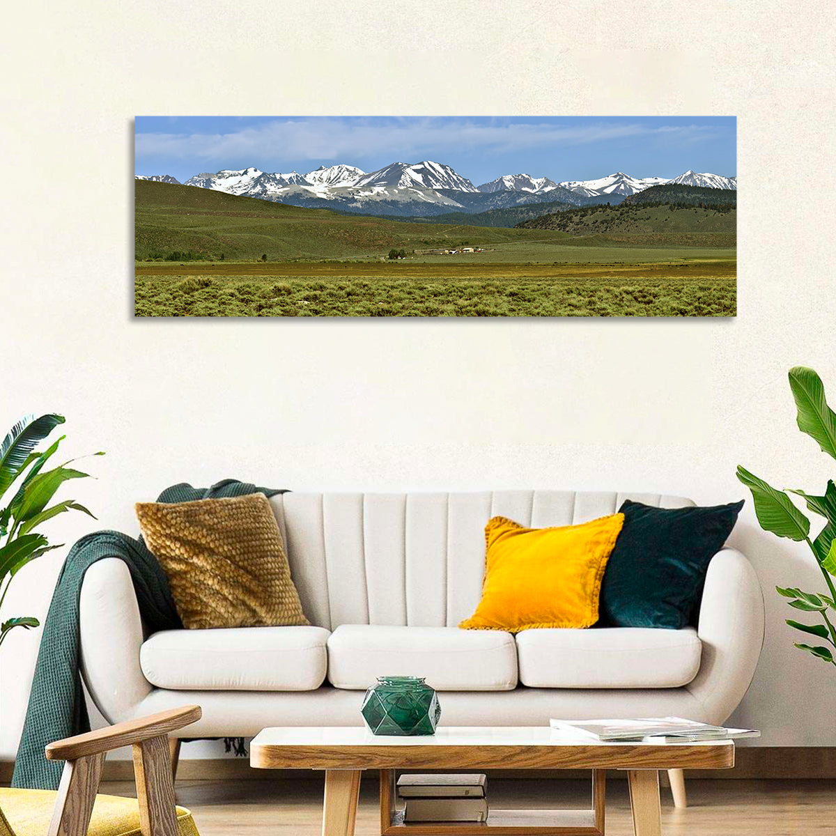 Sierra Nevada Sagebrush Plains Wall Art in a room, panoramic