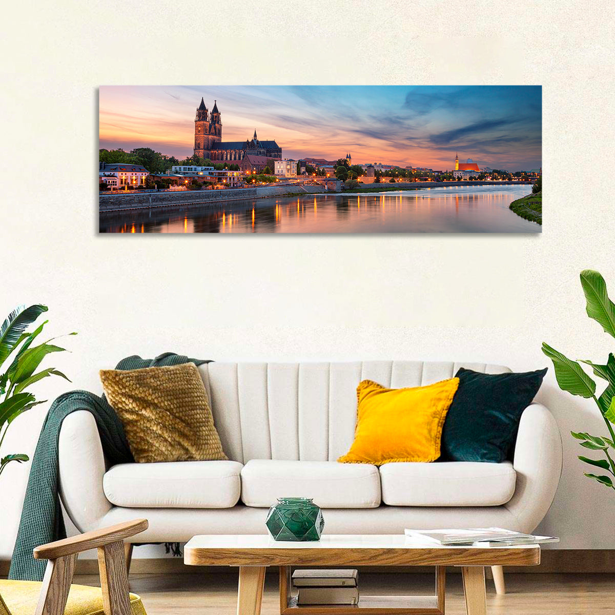 Magdeburg Cathedral at Dusk Wall Art in a room, panoramic