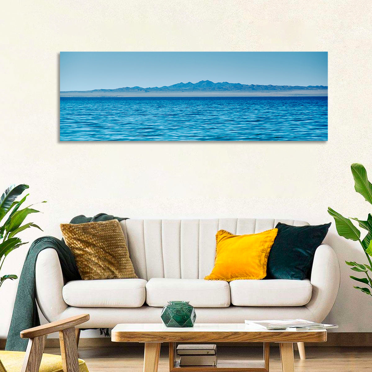 Khyargas Nuur Lake Wall Art in a room, panoramic