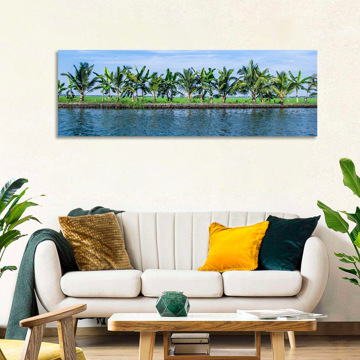 Vembanad Lake Landscape Wall Art in a room, panoramic