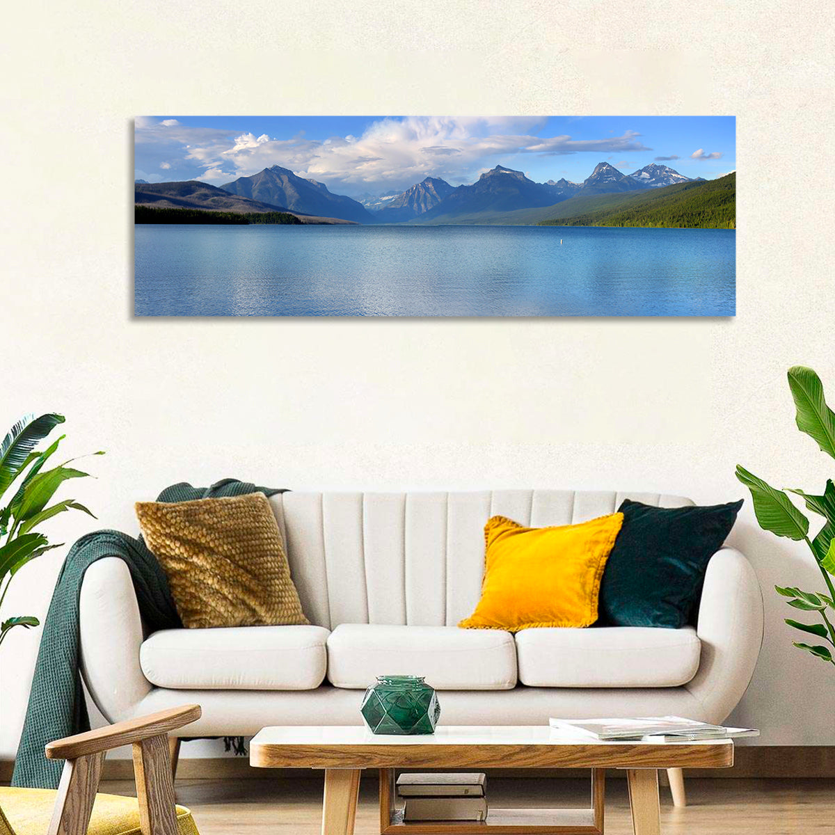 Lake Mcdonald Reflections Wall Art in a room, panoramic