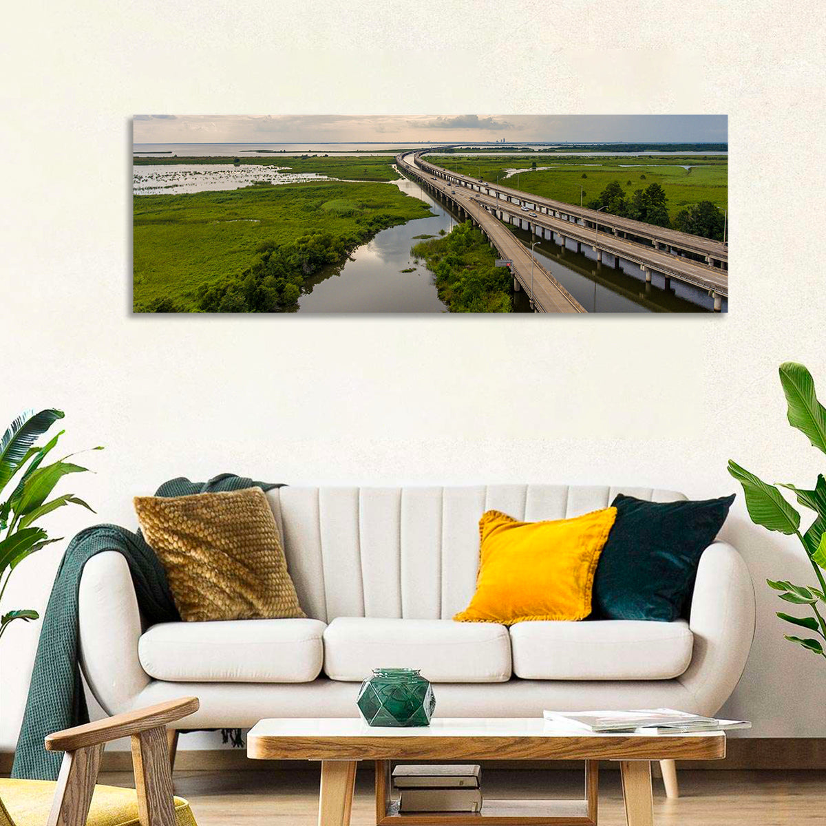 Interstate 10 Bridge Wall Art in a room, panoramic