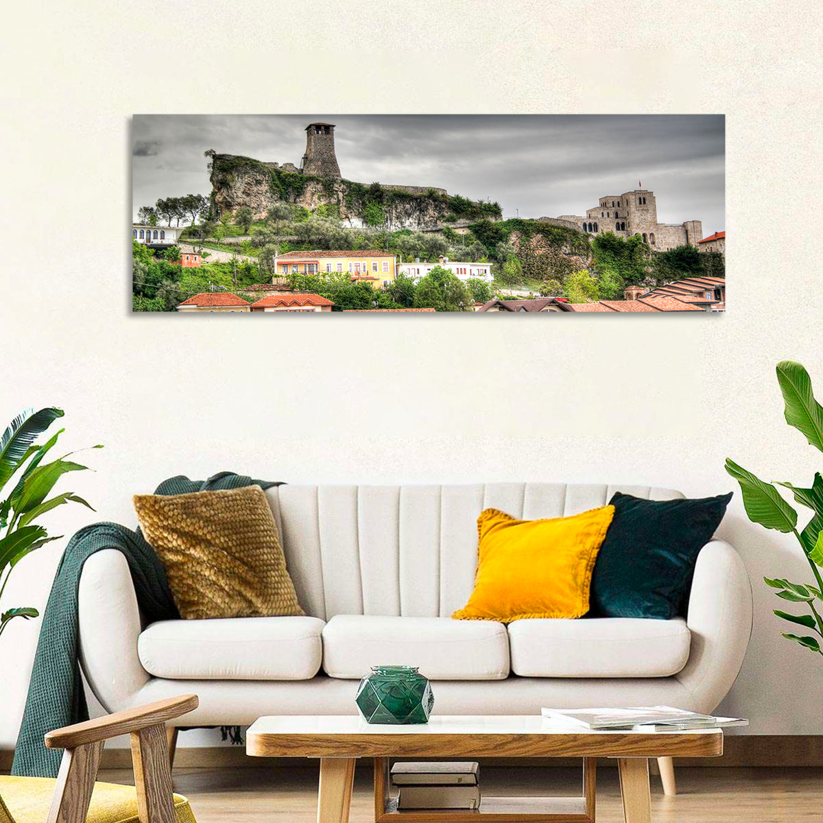 Krujë Castle Overlook Wall Art in a room, panoramic