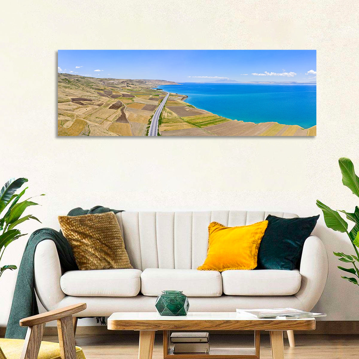 Lake Van Landscape Wall Art in a room, panoramic