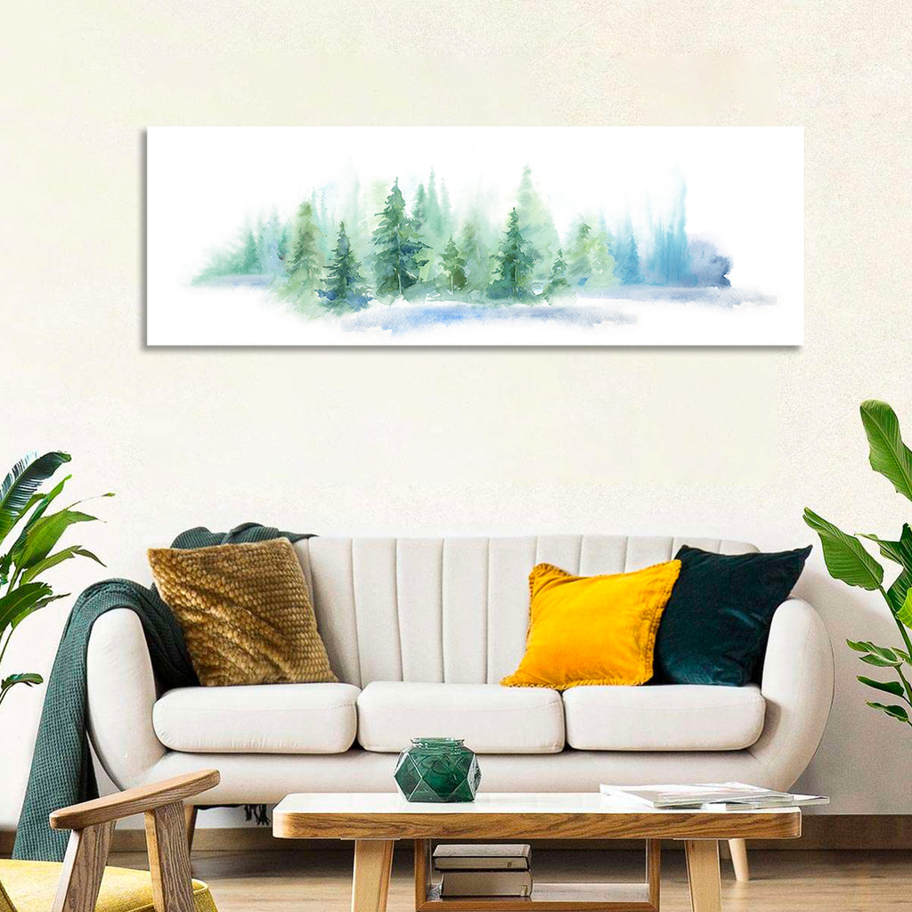 Misty Pine Forest Watercolor Wall Art
