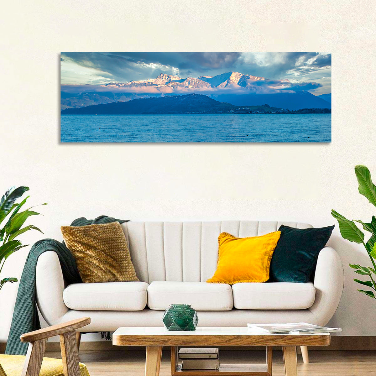 Lake Obersee Golden Hour Wall Art in a room, panoramic