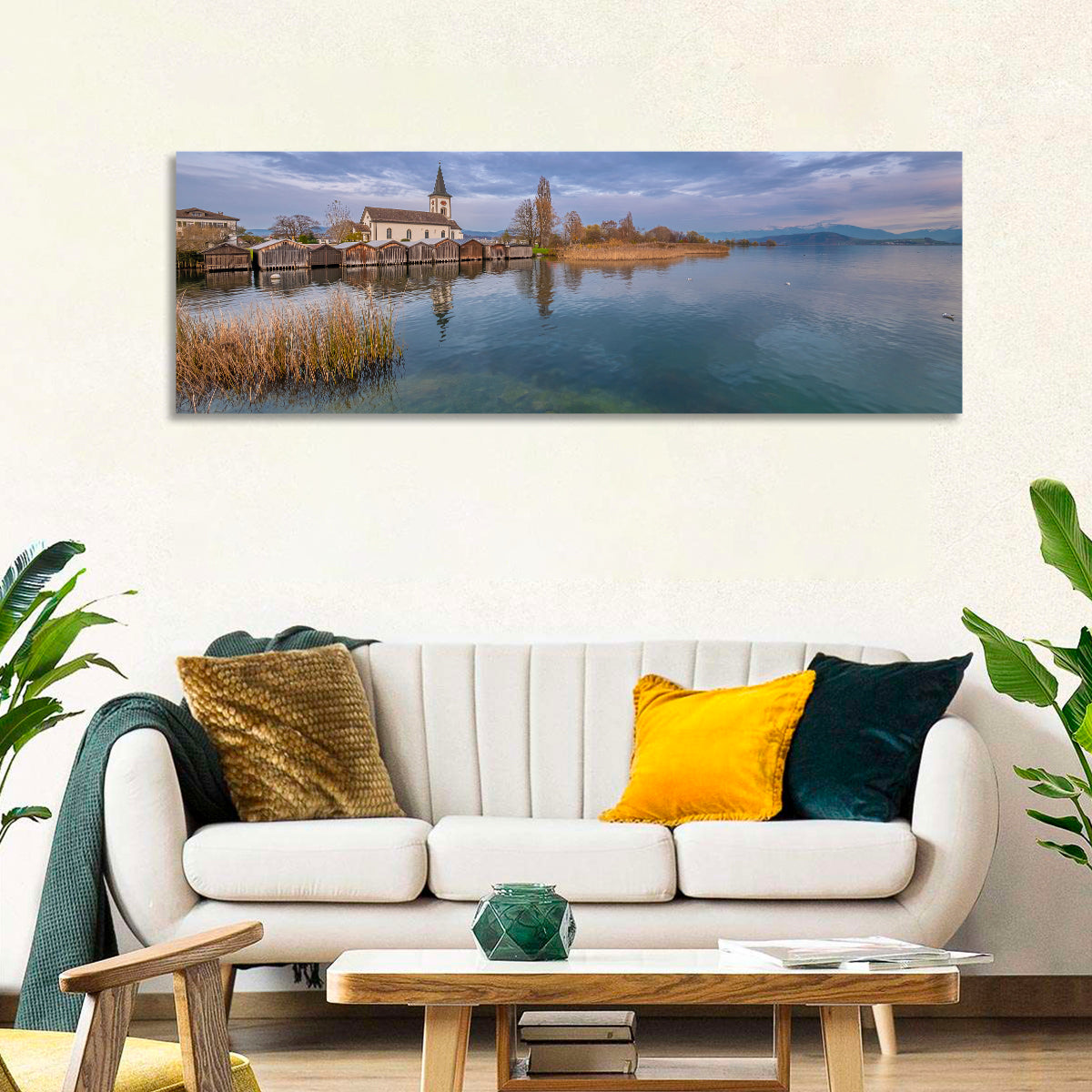 Busskirch Church on Lake Obersee Wall Art in a room, panoramic