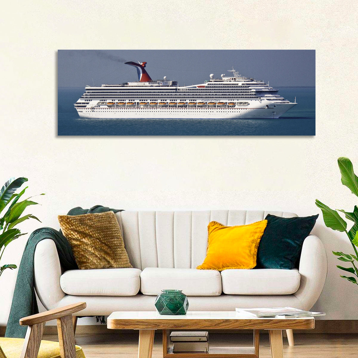 Carnival Glory Cruise Ship Wall Art in a room, panoramic