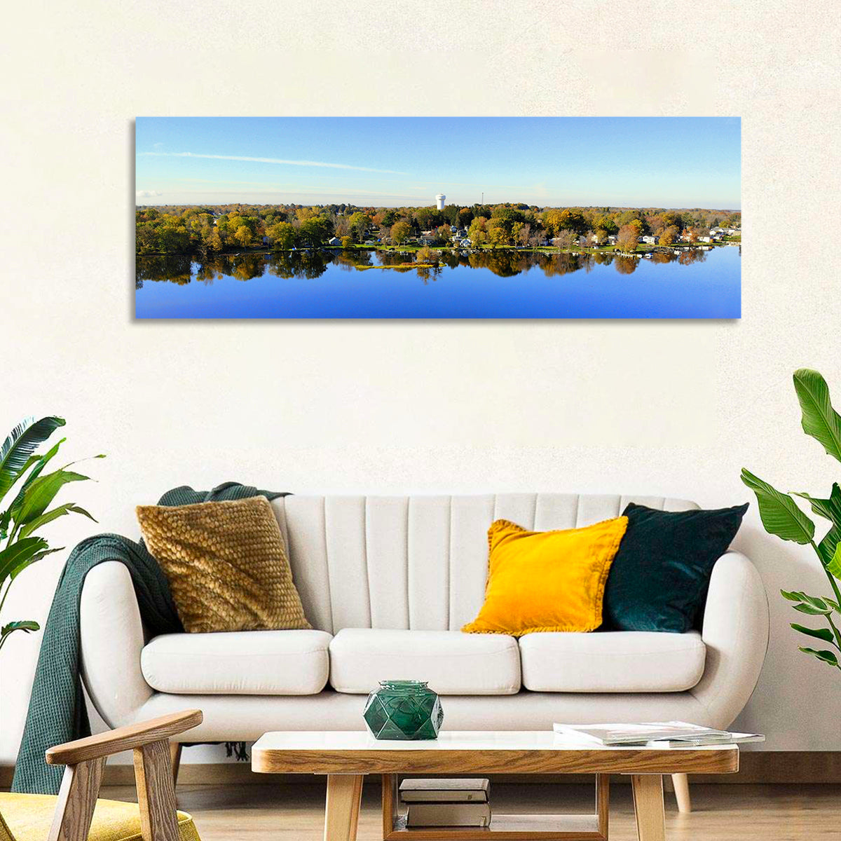 Oneida Lake Water Tower Wall Art in a room, panoramic
