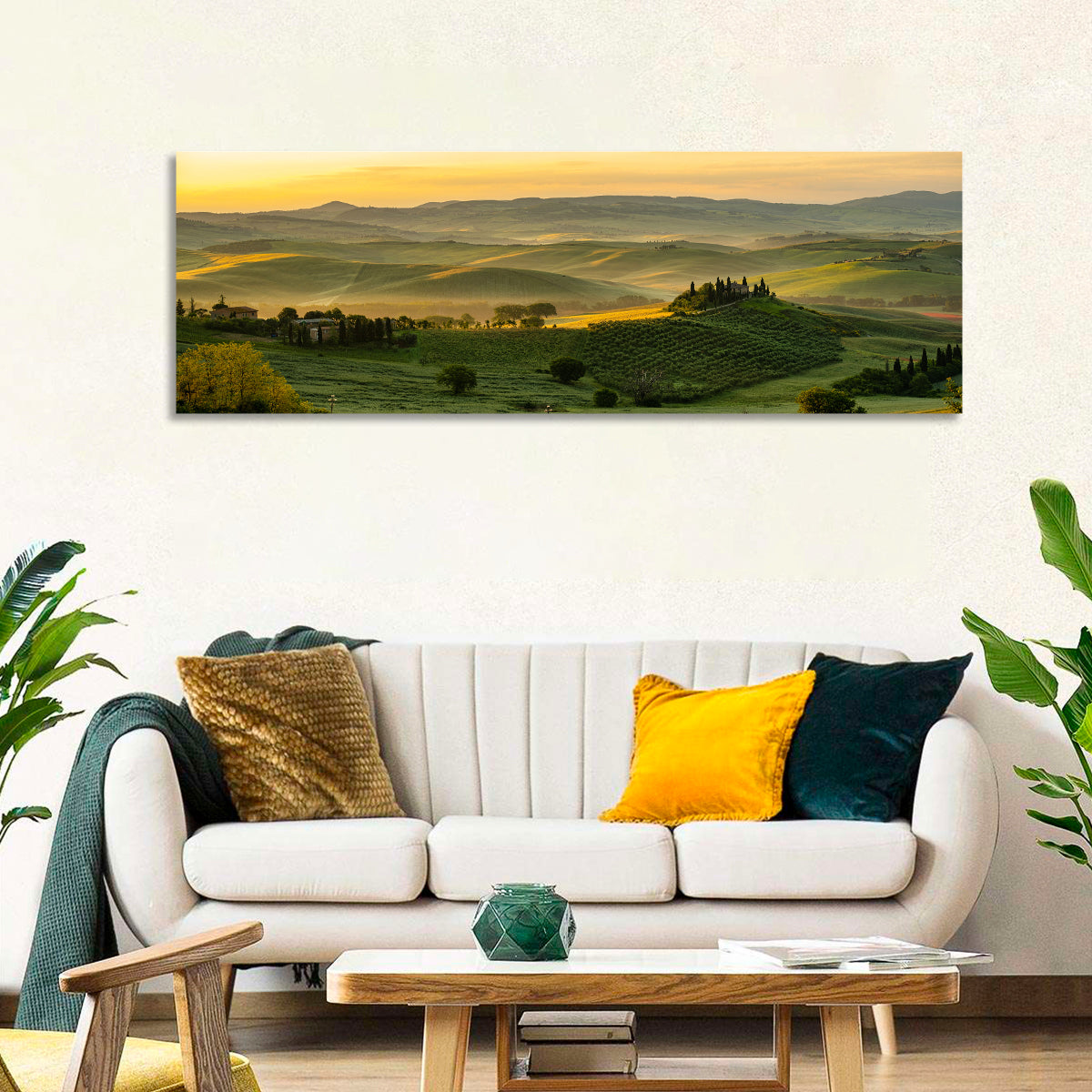 Tuscan Hill Meadows Wall Art in a room, panoramic