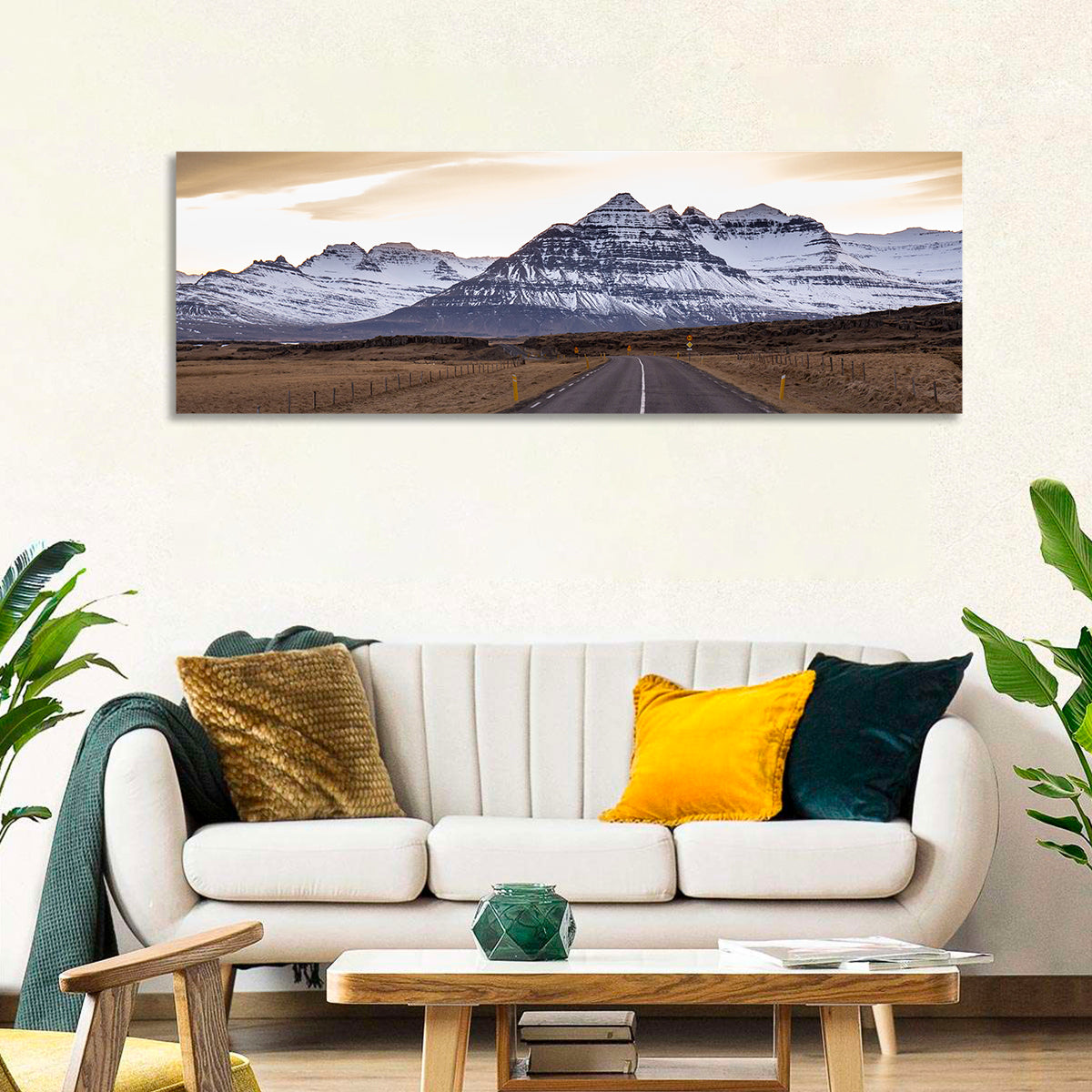 East Fjords Road at Dusk Wall Art in a room, panoramic