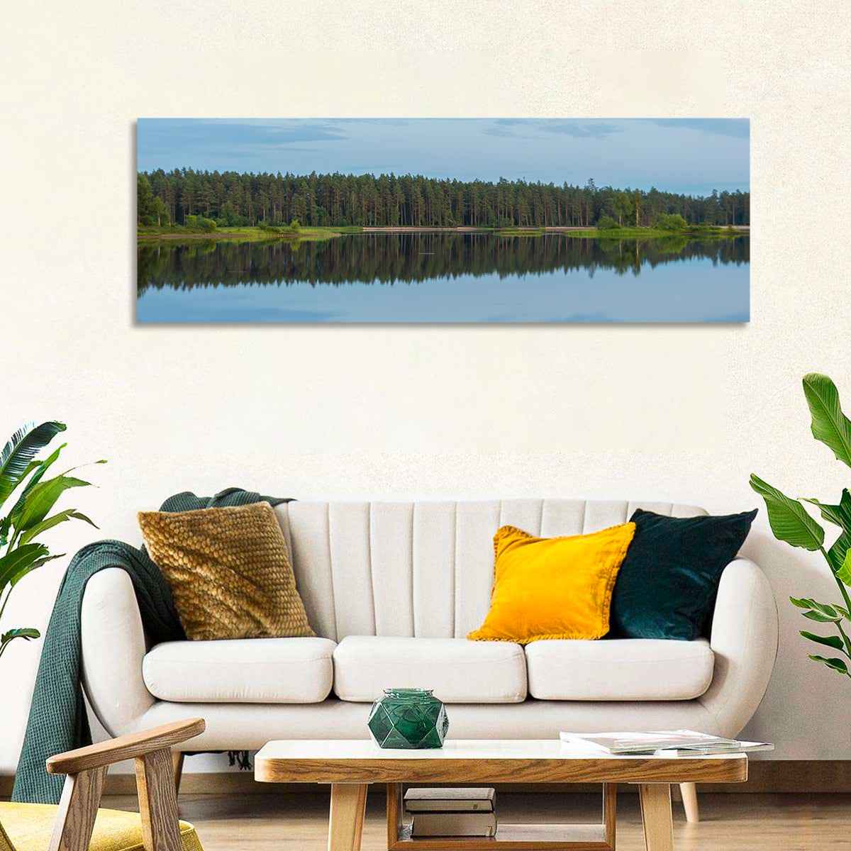 Lake Vanern Moonlight Wall Art in a room, panoramic