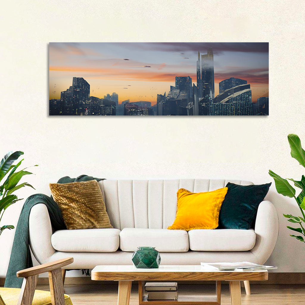 Futuristic City Skyline at Dusk Wall Art
