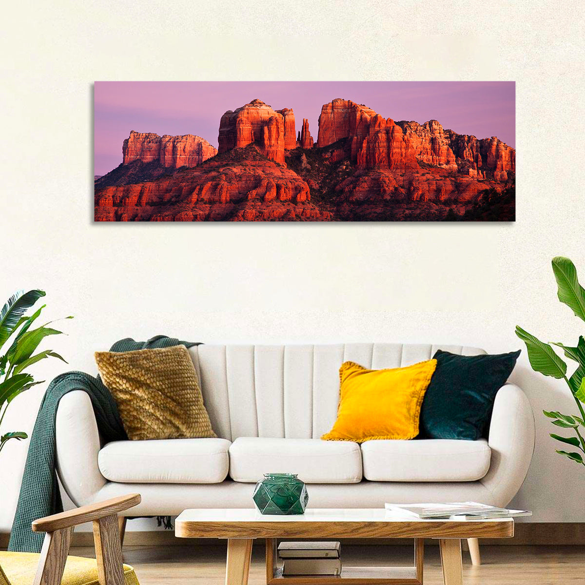 Cathedral Rock Sunset, Sedona Wall Art in a room, panoramic