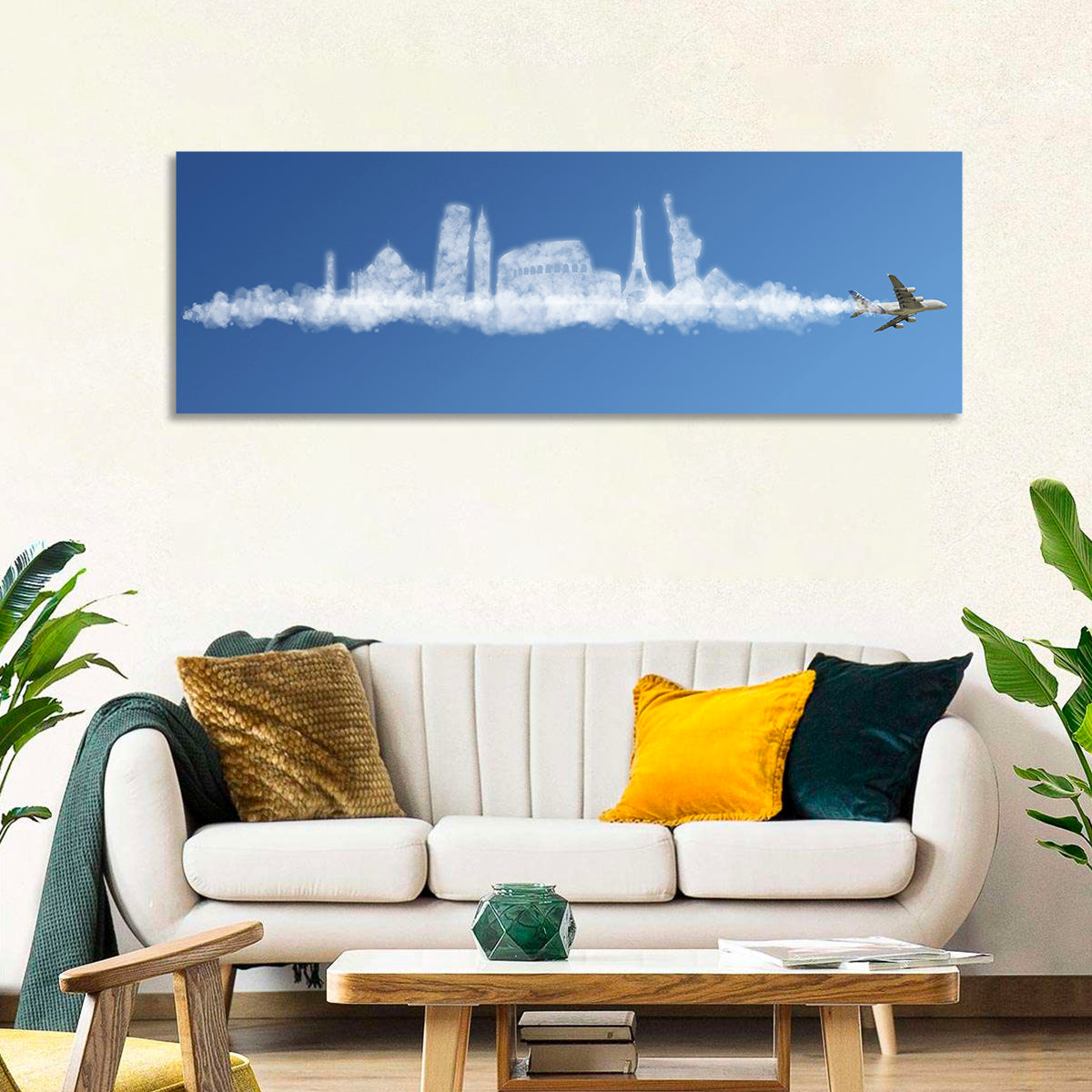 World Tour Cloud Skyline Wall Art in a room, panoramic