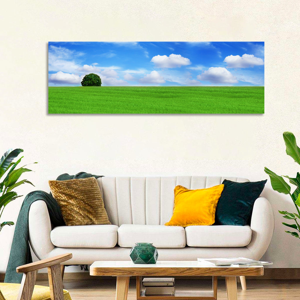 Solitary Tree Over Green Meadow Wall Art