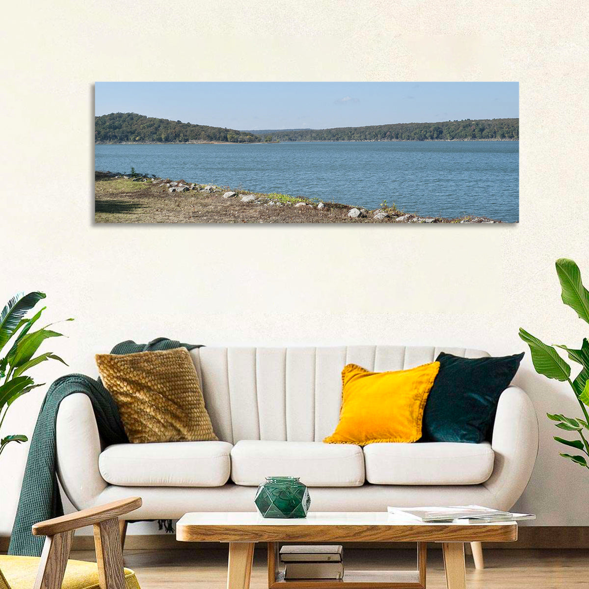 Tenkiller Lake Shoreline Wall Art in a room, panoramic