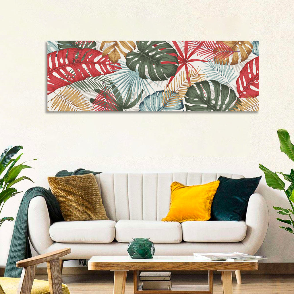 Red and Green Tropical Leaves Pattern Wall Art