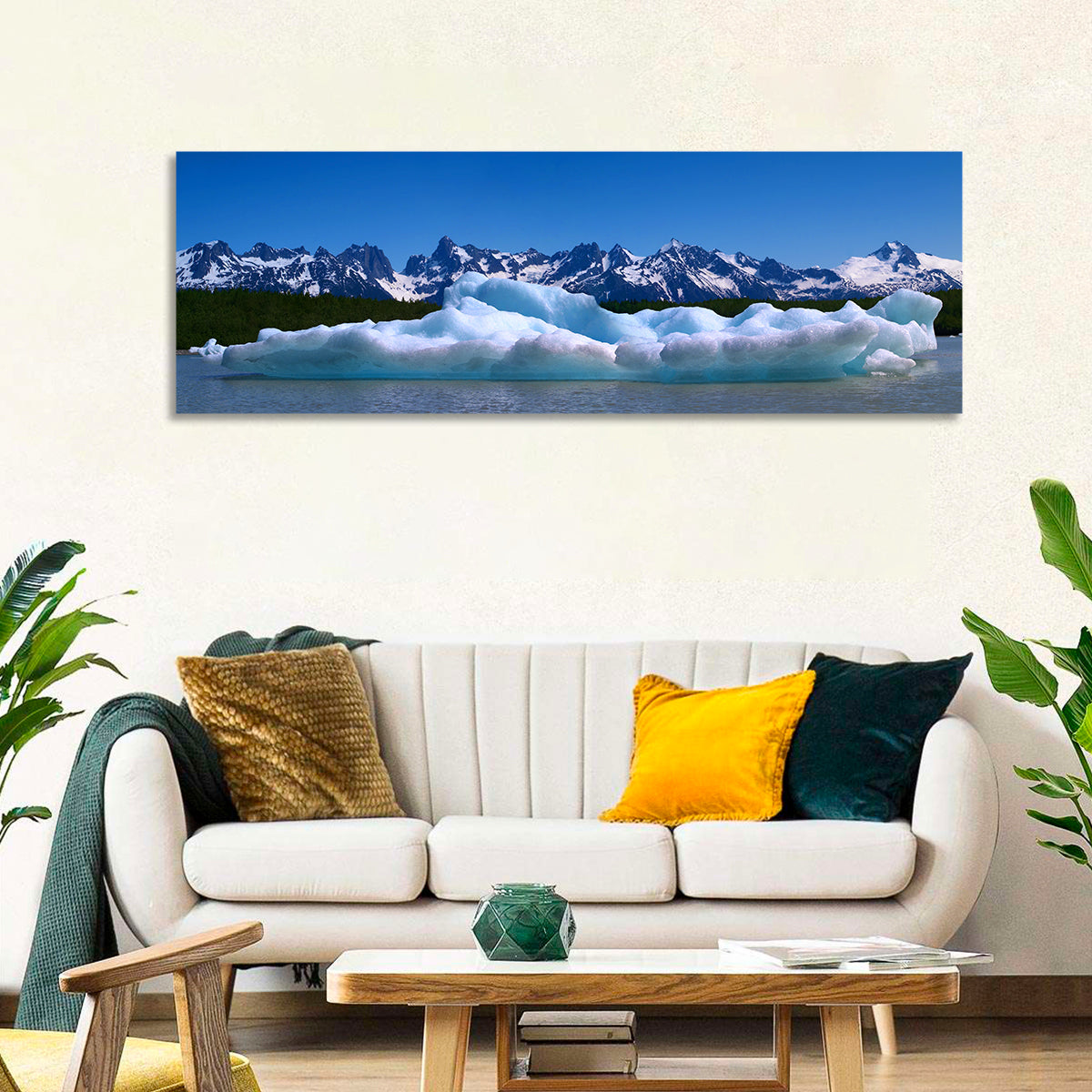 Chilkat Glacier and Iceberg Wall Art in a room, panoramic