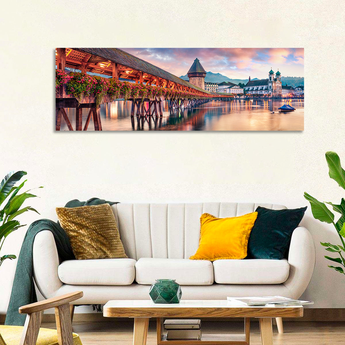 Chapel Bridge, Lucerne Wall Art in a room, panoramic