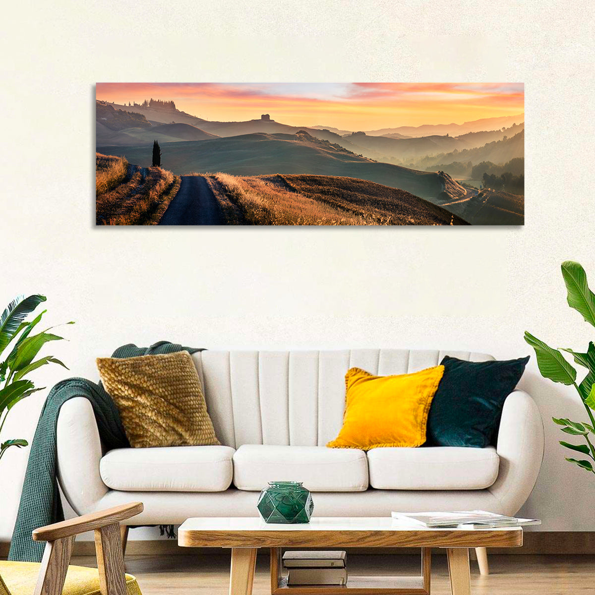 Country Road in Tuscany Wall Art in a room, panoramic