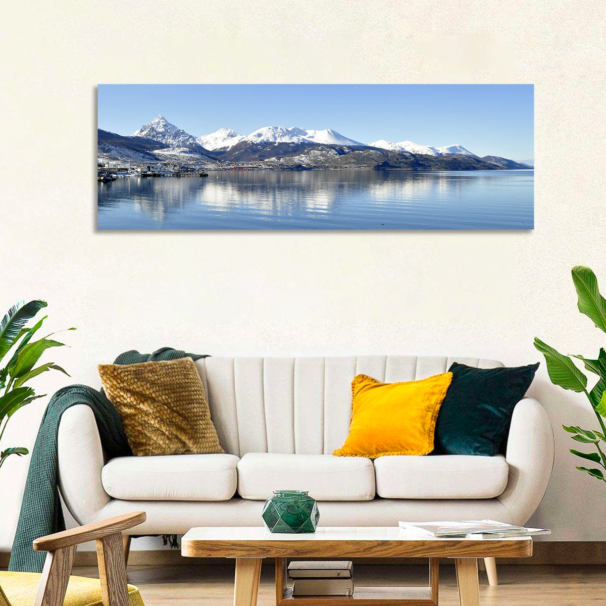 Beagle Channel Mountains, Ushuaia Wall Art in a room, panoramic