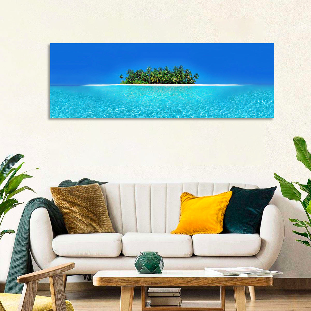 Turquoise Atoll Sandbar with Palm Trees Wall Art