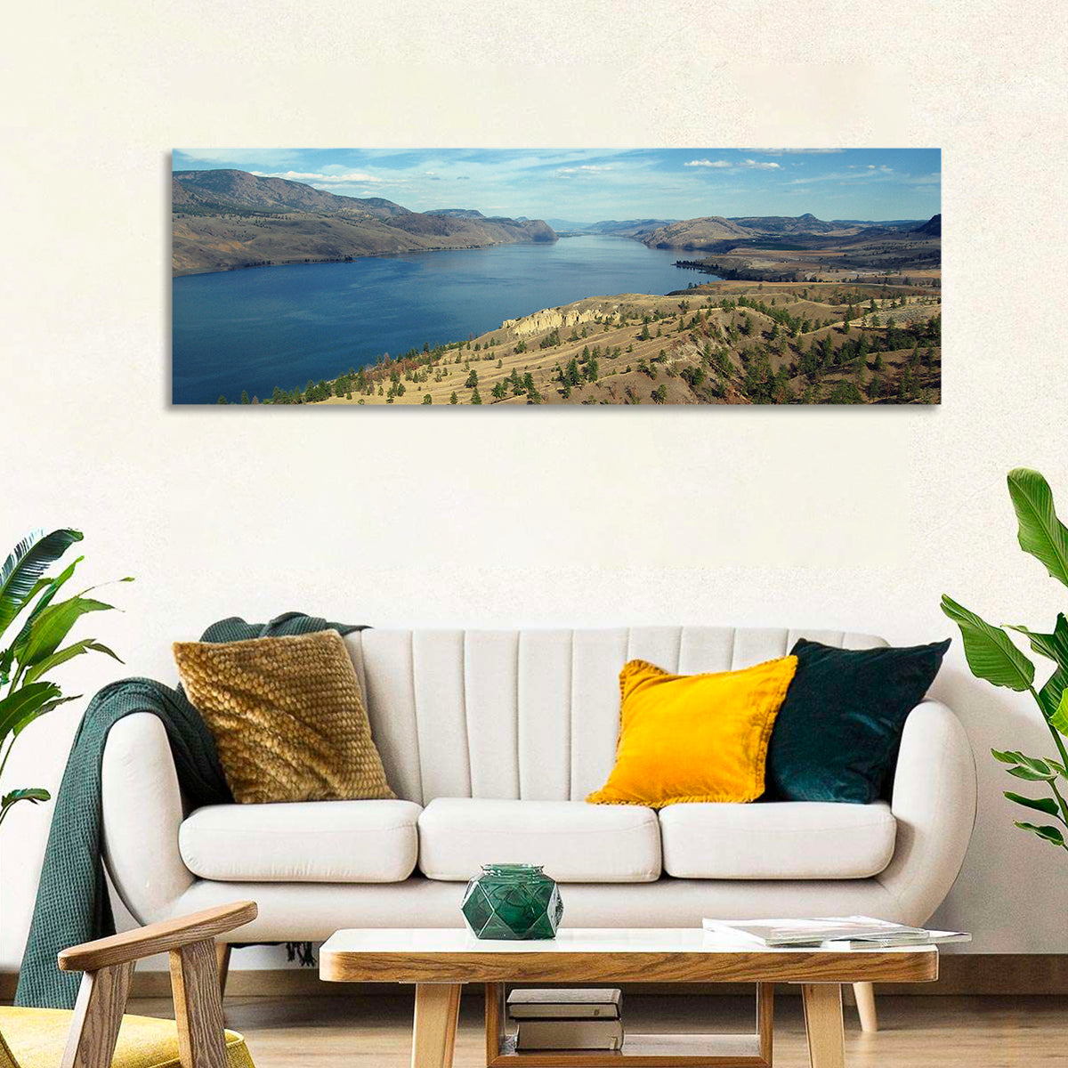 Kamloops Lake View Wall Art in a room, panoramic