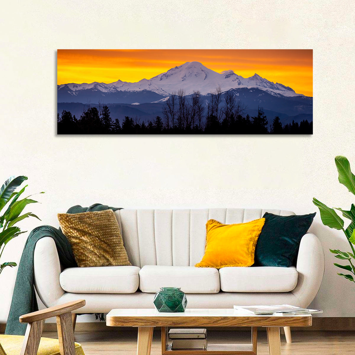 Sunrise Over Mount Baker Wall Art in a room, panoramic