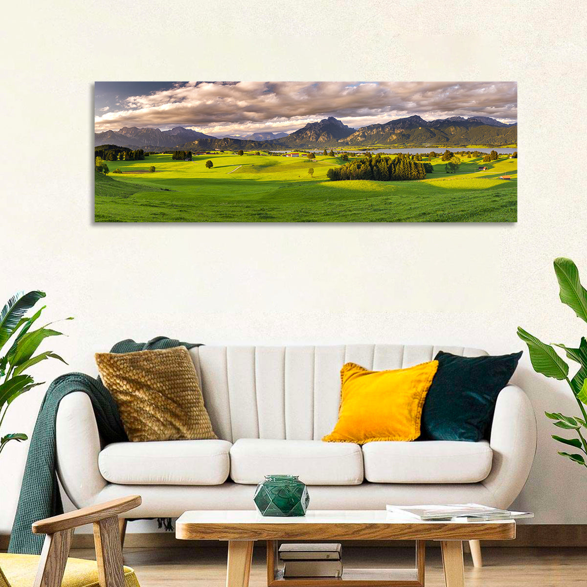 Füssen Forggensee Alpine Lake Landscape Wall Art in a room, panoramic