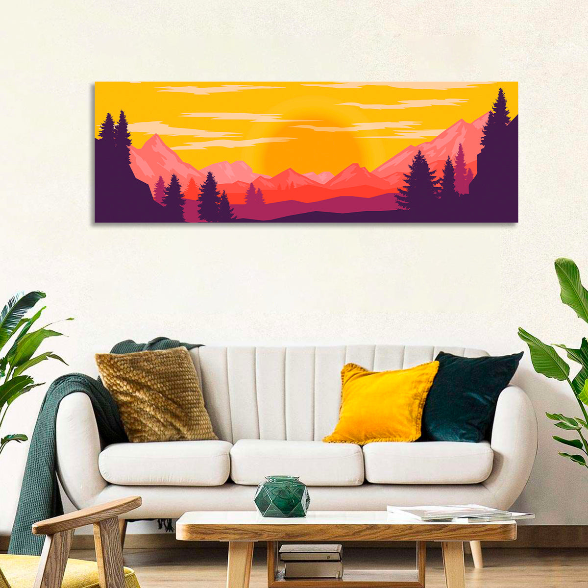 Crimson Peaks at Sunset Wall Art in a room, panoramic