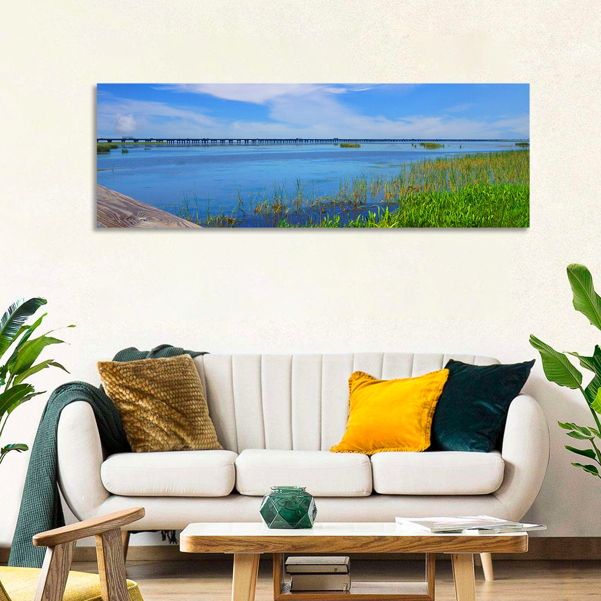 Meaher State Park Boardwalk Wall Art in a room, panoramic