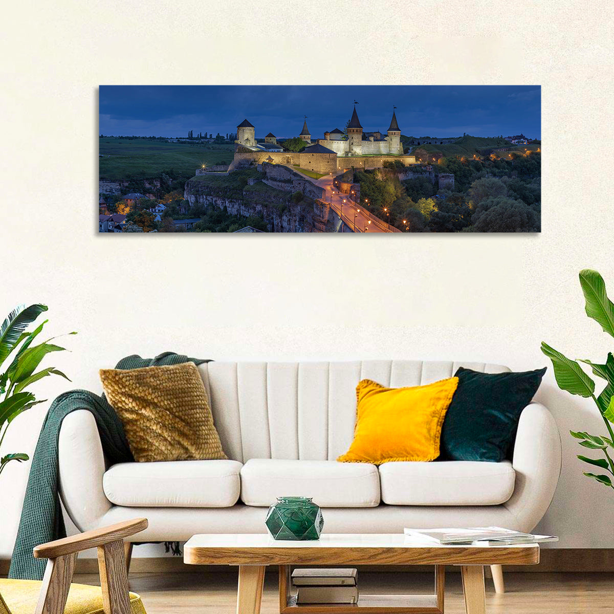 Kamianets-podilskyi Fortress at Dusk Wall Art in a room, panoramic