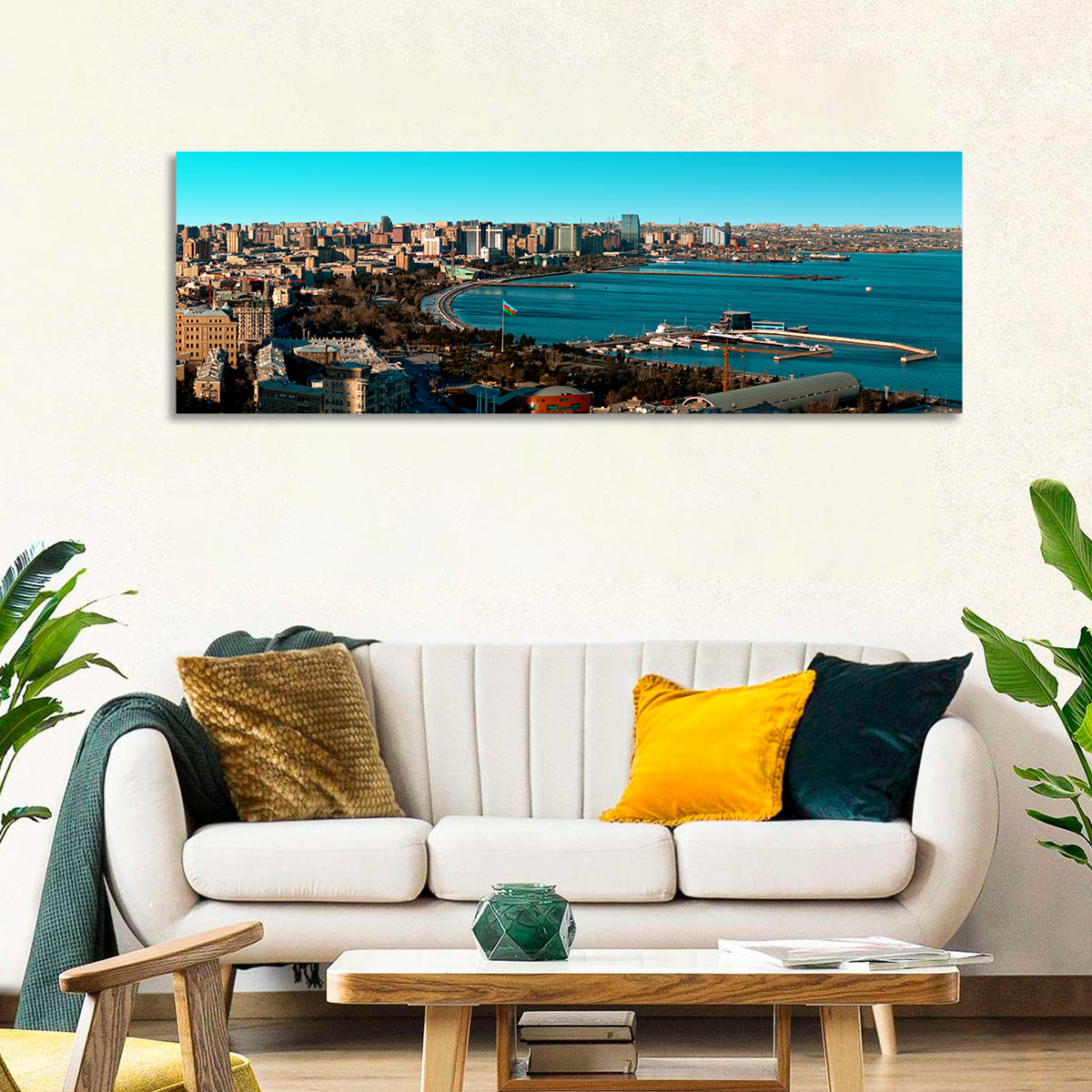 Baku Bay Panorama Wall Art in a room, panoramic